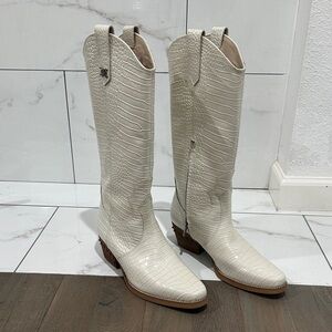 Sam Edelman White Crocodile Embossed Cowboy Boots
